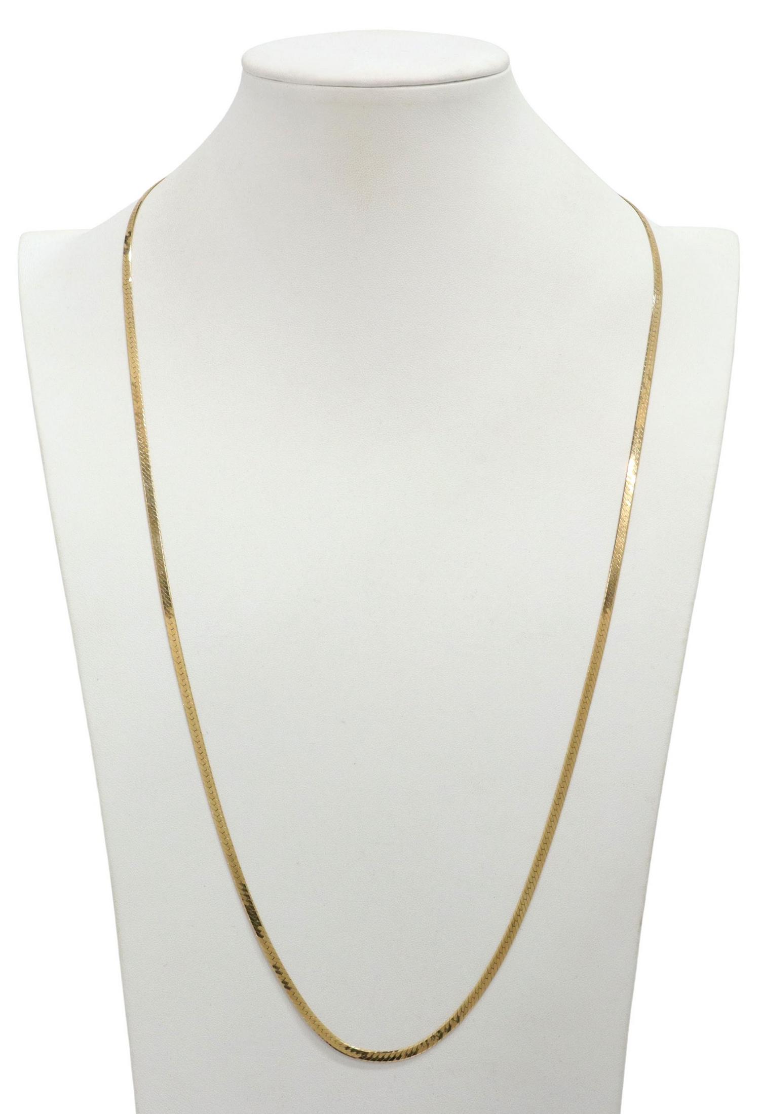 ESTATE ITALIAN 14KT YG FLAT HERRINGBONE CHAIN: Estate Italian Silmar 14kt yellow gold flat herringbone necklace, having hidden box clasp and safety latch to one side, approx 30"l, 15.2 grams **Provenance: From the estate of fifth-generation Texans
