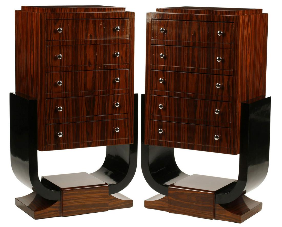 (2) ART DECO STYLE TALL FIVE-DRAWER CHESTS (1 of 4)