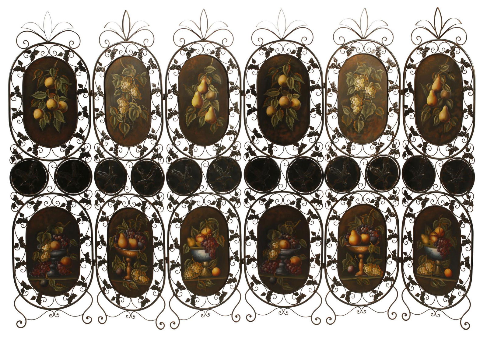 SPANISH TOLE PAINTED WROUGHT IRON SIX-PANEL SCREEN (1 of 5)