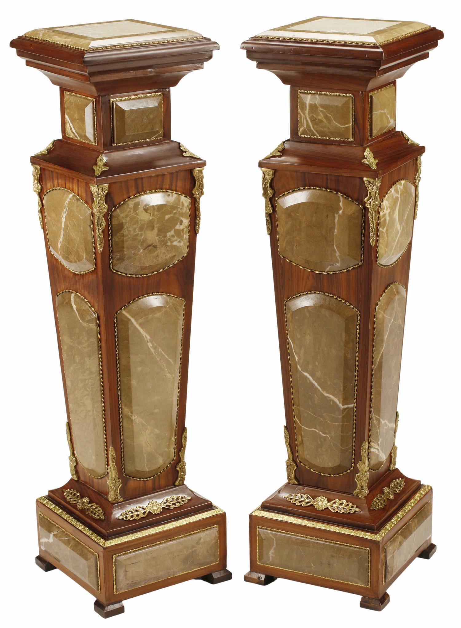 (2) BRONZE & MARBLE MOUNTED MAHOGANY PEDESTALS (1 of 5)