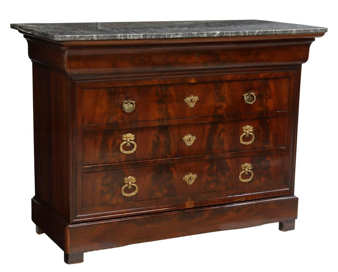 FRENCH CHARLES X MARBLE-TOP MAHOGANY COMMODE (1 of 5)