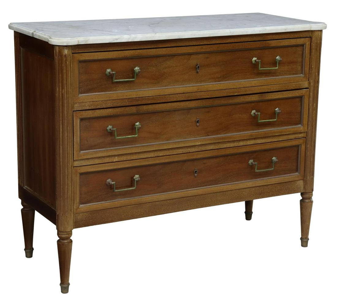 FRENCH LOUIS XVI STYLE MARBLE-TOP MAHOGANY COMMODE (1 of 5)