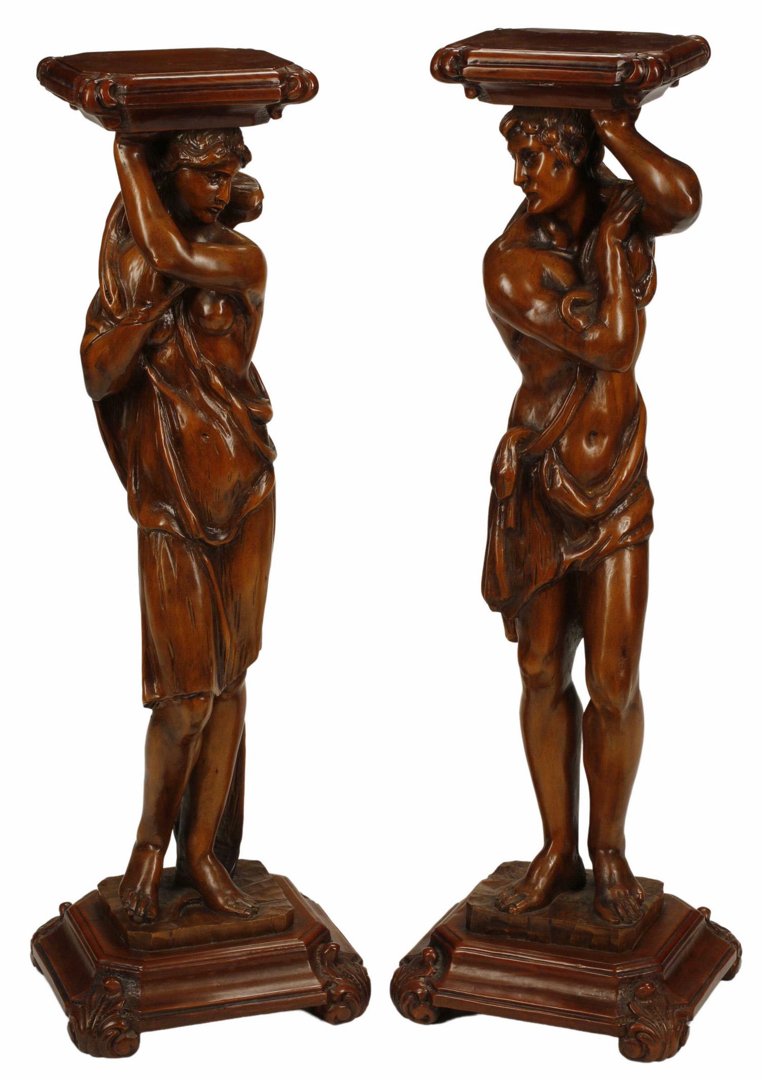 (2) ITALIAN CARVED WOOD FIGURAL PEDESTALS, 41"H (1 of 6)