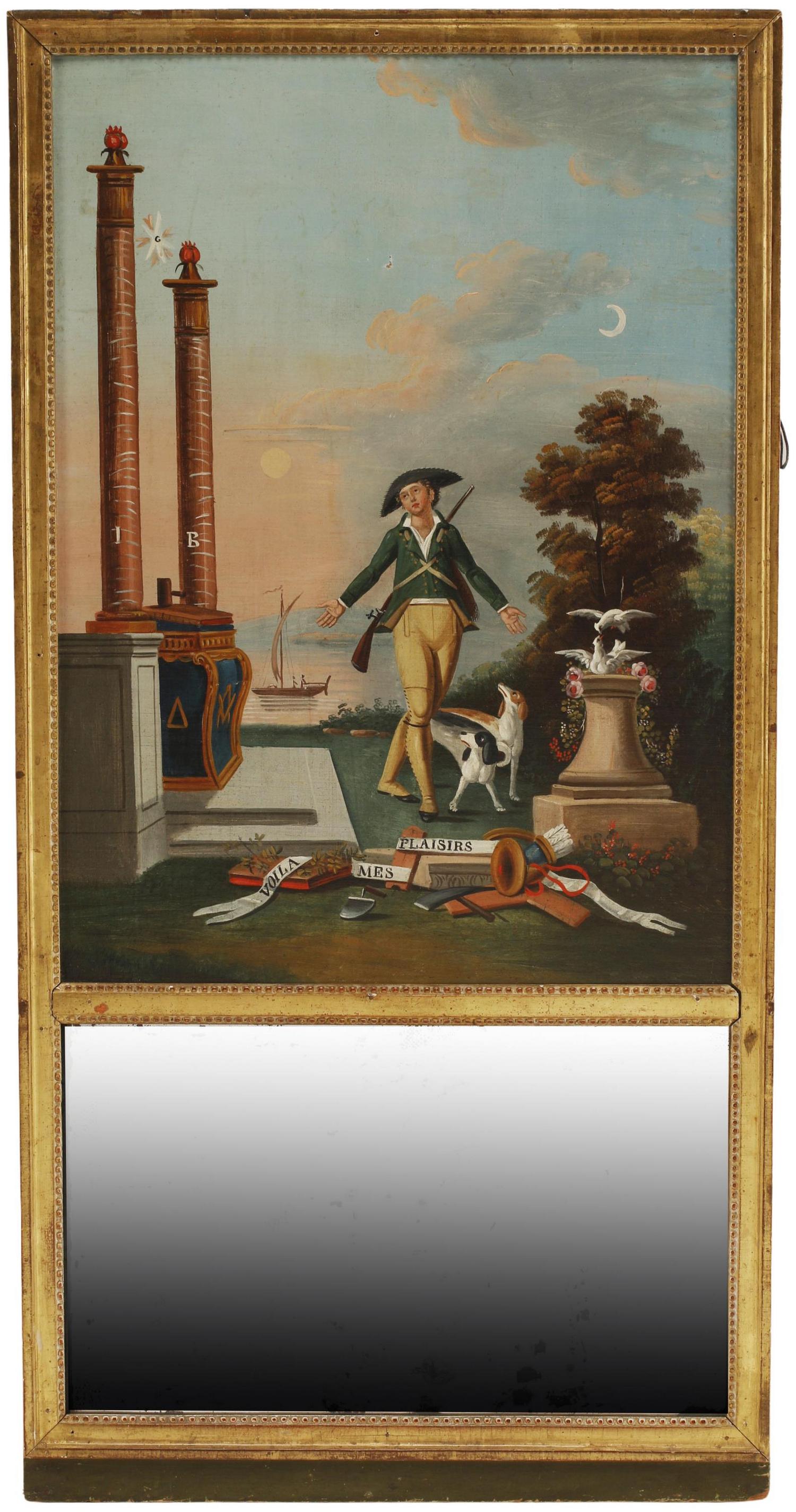 FRENCH NEOCLASSICAL STYLE PAINTED TRUMEAU MIRROR (1 of 4)