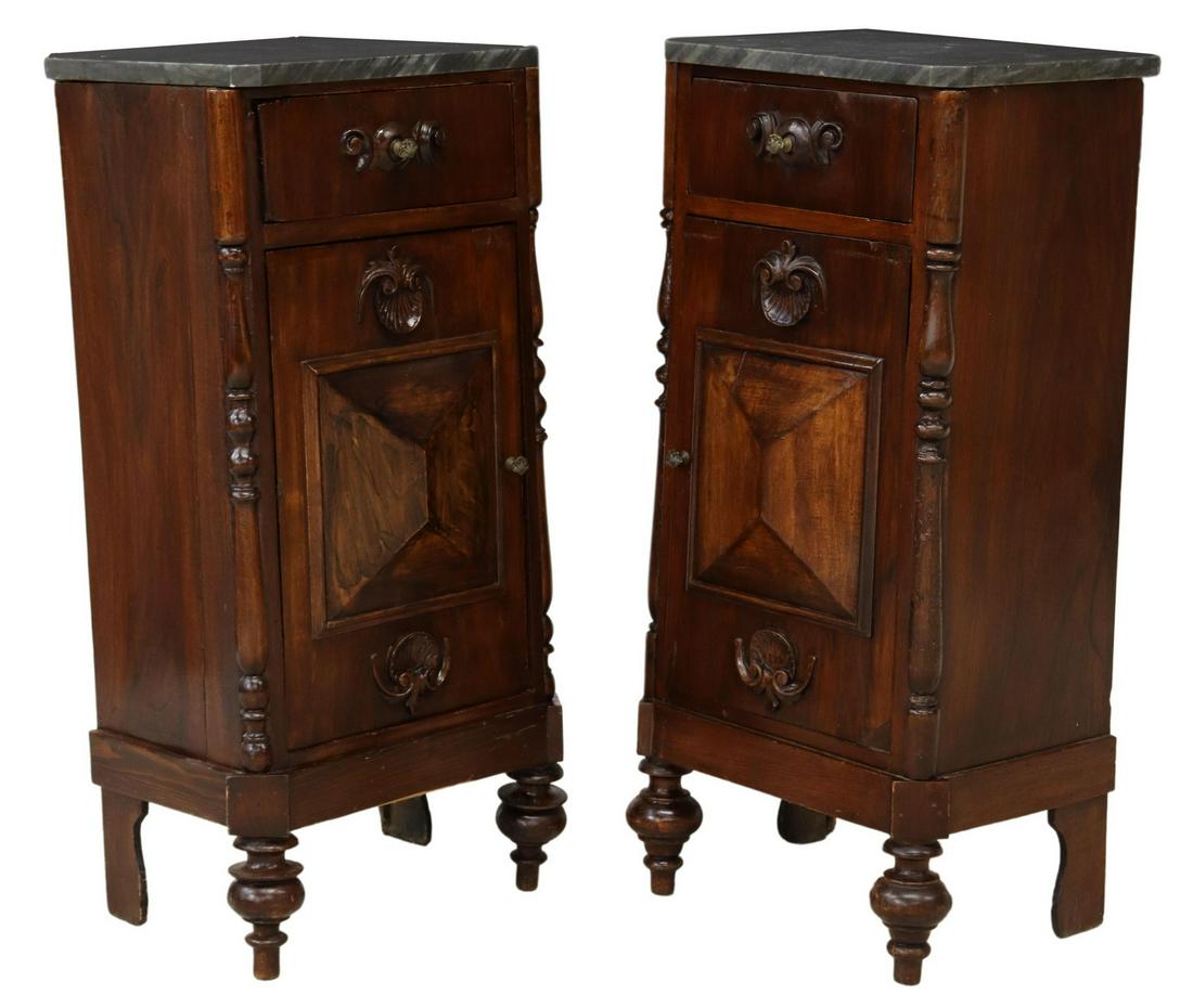 (2) ITALIAN MARBLE-TOP WALNUT BEDSIDE CABINETS (1 of 6)