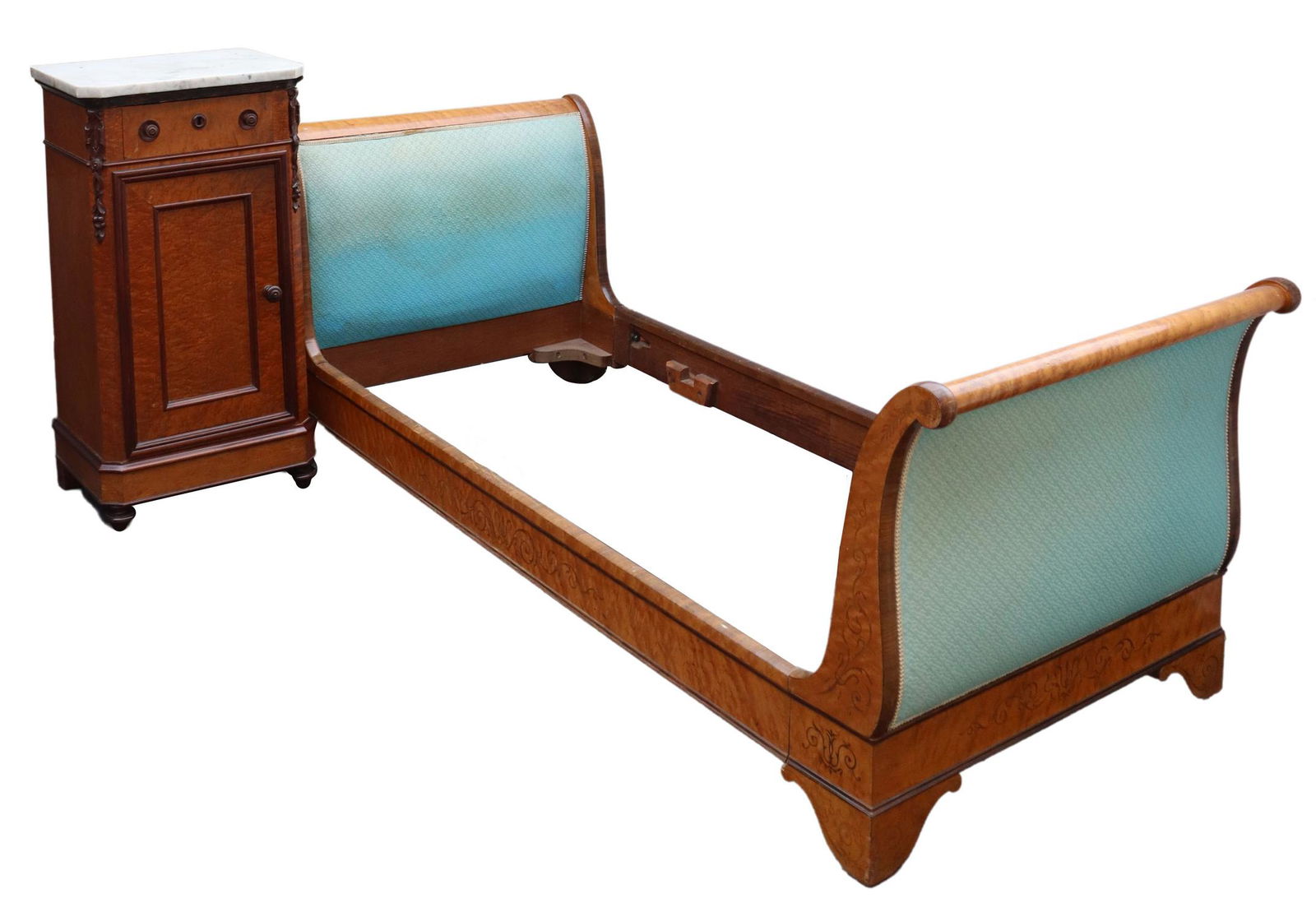 (2) ITALIAN BIRD'S EYE MAPLE BED & NIGHTSTAND (1 of 5)