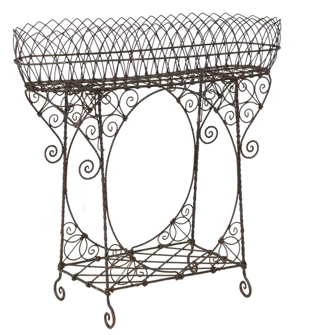 FRENCH WROUGHT IRON & WIREWORK JARDINIERE (1 of 3)