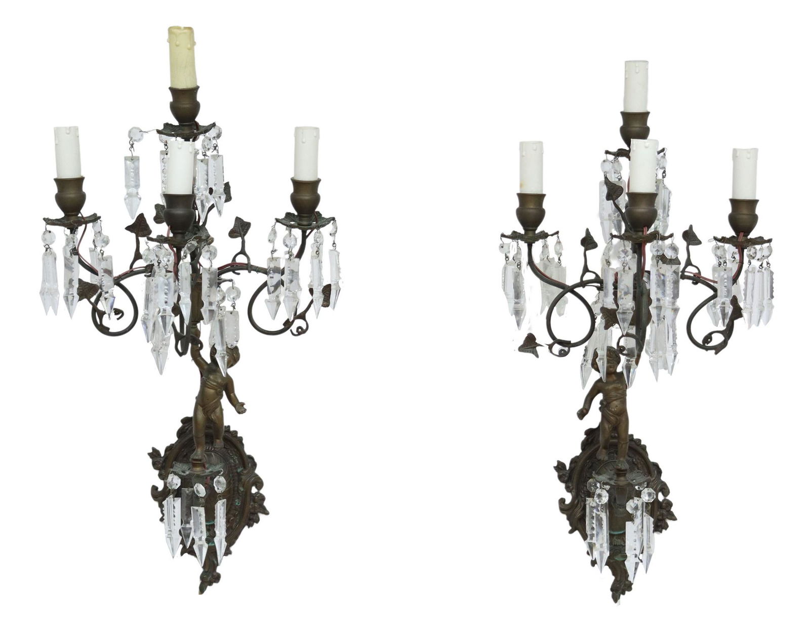 (2) ITALIAN BRONZE & CRYSTAL 4-LIGHT WALL SCONCES (1 of 2)