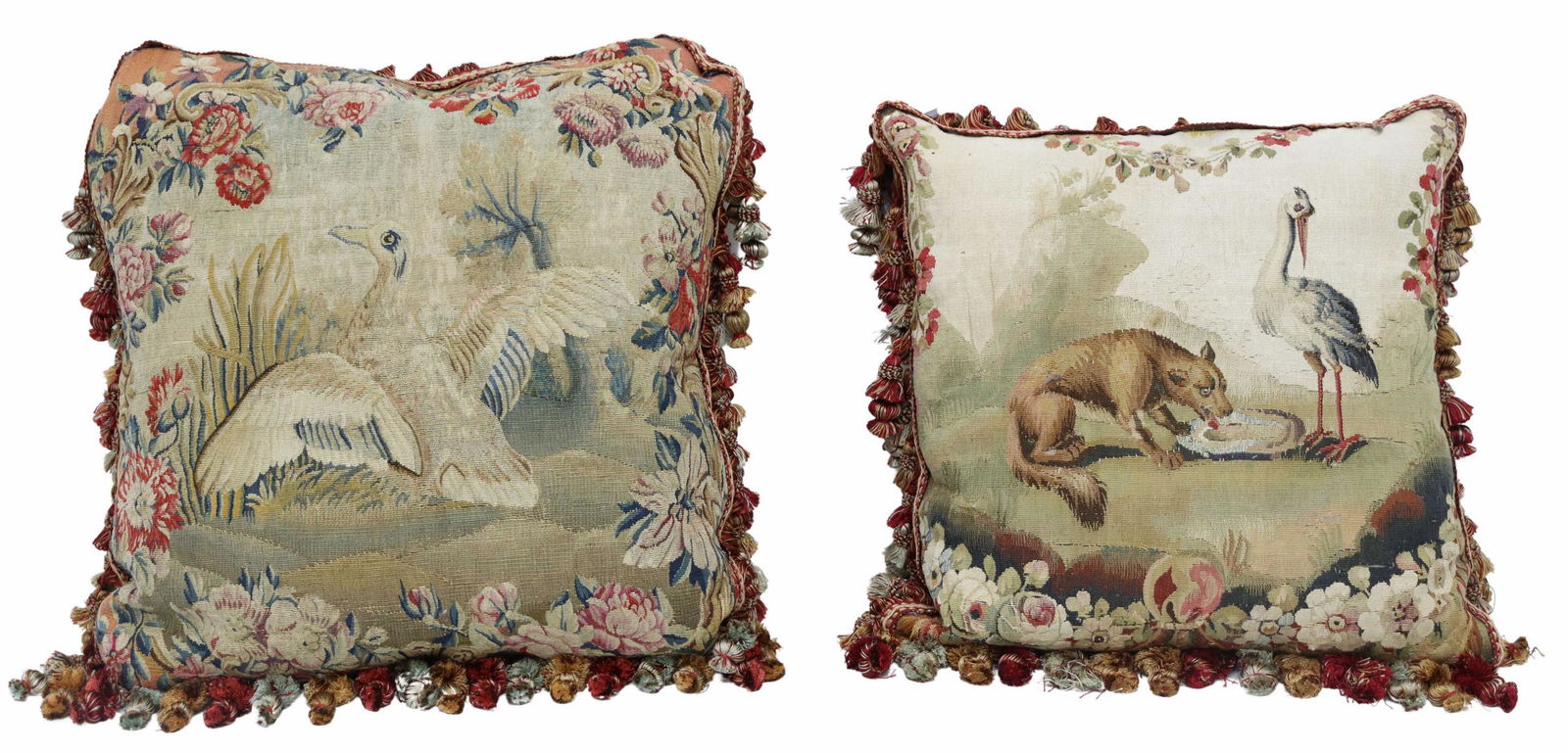 (2) AUBUSSON STYLE TAPESTRY-FRONT THROW PILLOWS (1 of 2)