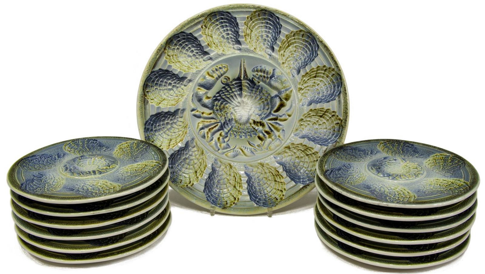 (13) FRENCH SARREGUEMINES MAJOLICA OYSTER SERVICE (1 of 3)