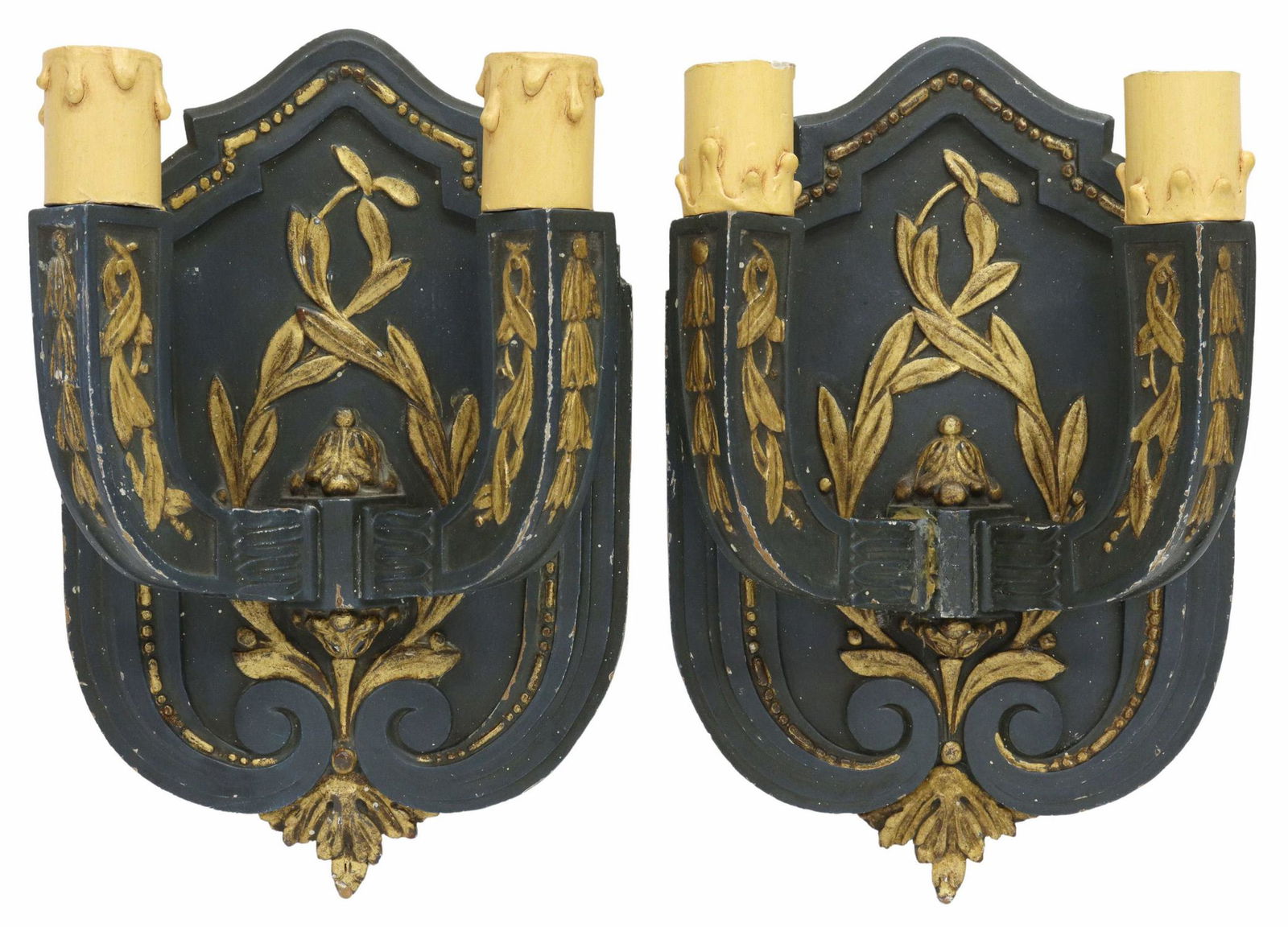 (2) FRENCH PARCEL GILT & PAINTED 2-LT WALL SCONCES (1 of 3)