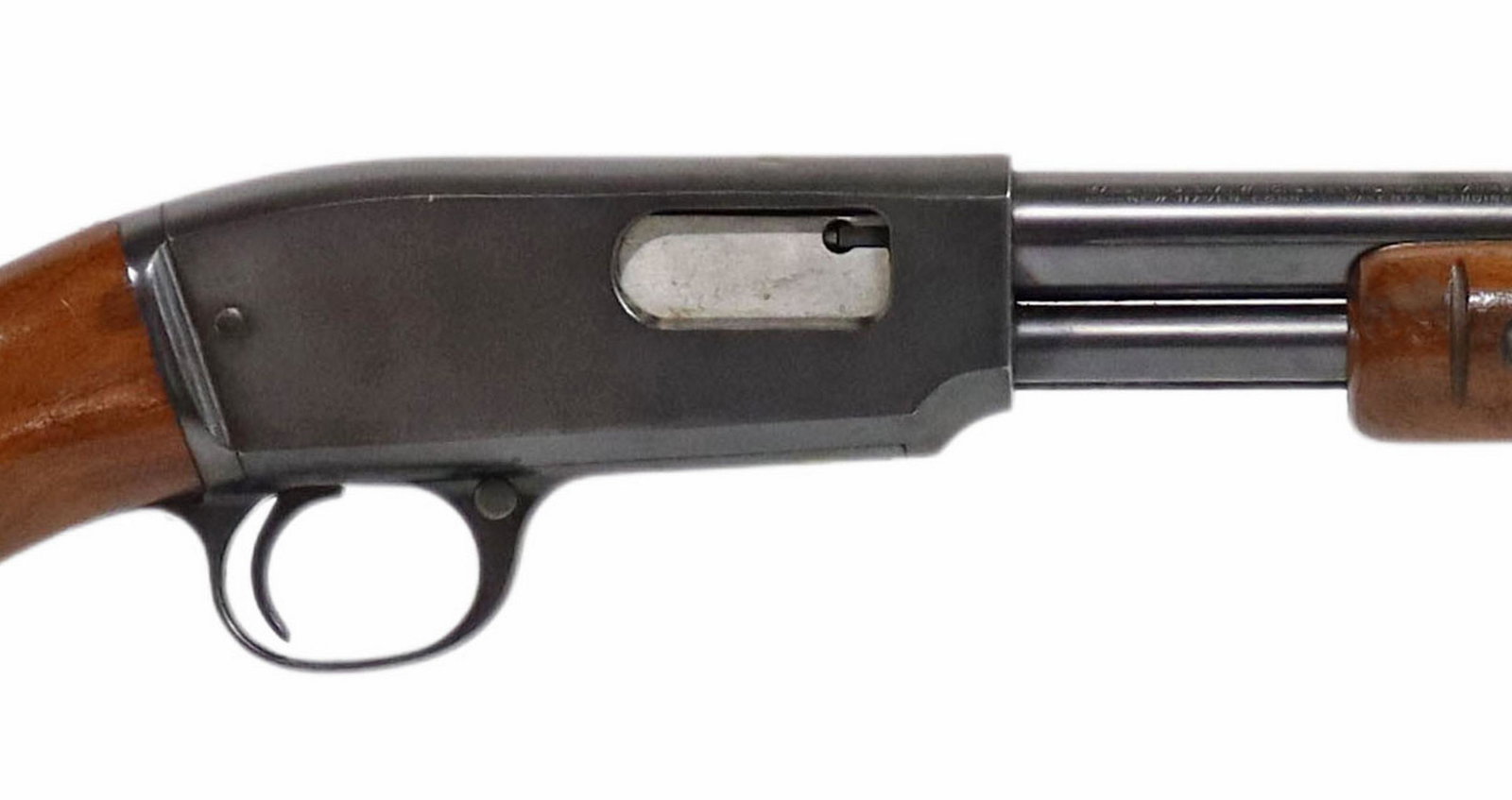 1934 WINCHESTER MODEL 61 PUMP .22 CALIBER RIFLE: Winchester Model 61 Take Down rifle, mfg. 1934slide action, .22S,L,LR caliber, 23.5" barrel, tubular magazine, fixed front sight, adjustable rear sight, 11 groove slide forestock, hardwood butt stock,