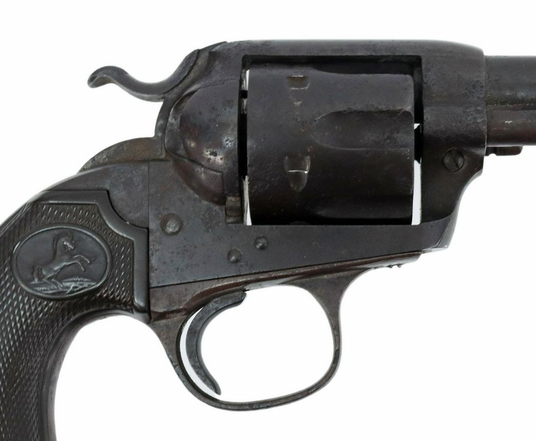 COLT BISLEY .38 CALIBER, MFG 1910: Colt Bisley Single Action Revolver, mfg. 1910, 1st Gen.,.38 caliber, 4.75" barrel, six round cylinder, hard rubber Colt logo grips, two line Hartford address at barrel top, barrel left side with "(Bis
