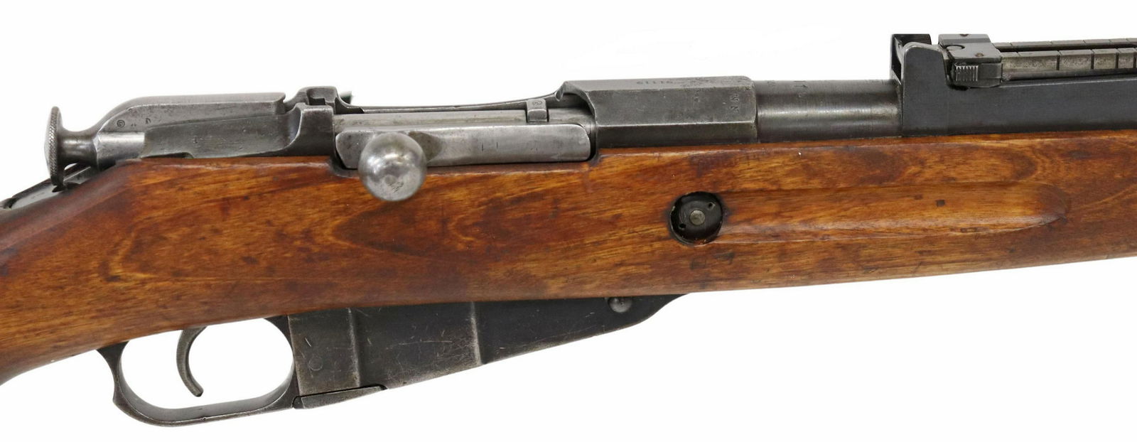 FINNISH MOSIN-NAGANT M39 RIFLE, 1944: Finland Mosin-Nagant Model 39 Military Rifle, VKT Arsenal, 7.62 caliber, mfg. 1944, 27" barrel, cleaning rod, bayonet lug, fixed front sight, adjustable rear sight, Russian hex receiver, two sling swi