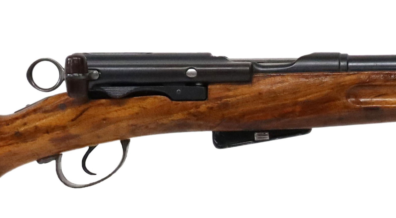 SWISS MODEL 96/11 STRAIGHT PULL BOLT RIFLE: Swiss Model 96/11 rifle, 7.5 x 55 caliber, 31" barrel, bayonet lug, fixed front sight, adjustable rear sight, pull bolt action, matched serial numbers at barrel, receiver and bolt, hardwood stock, two