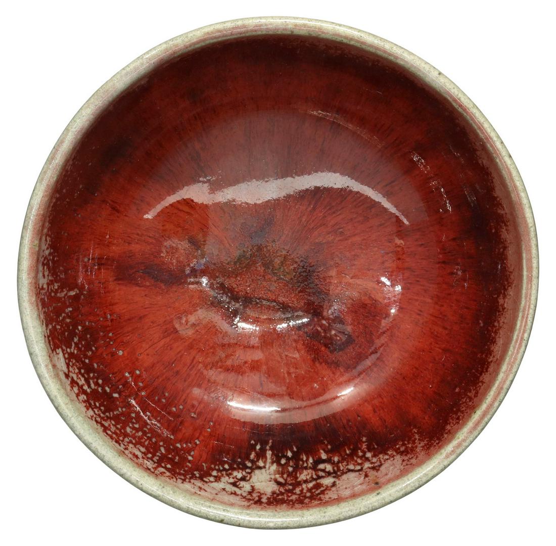 HARDING BLACK (1912-2004) GLAZED POTTERY BOWL: Glazed pottery bowl, Harding Black (Texas, 1912-2004), oxblood glaze interior, signed and dated 1953 underfoot, approx 3.5"h, 6"diam, 1lb Start Price: $100.00