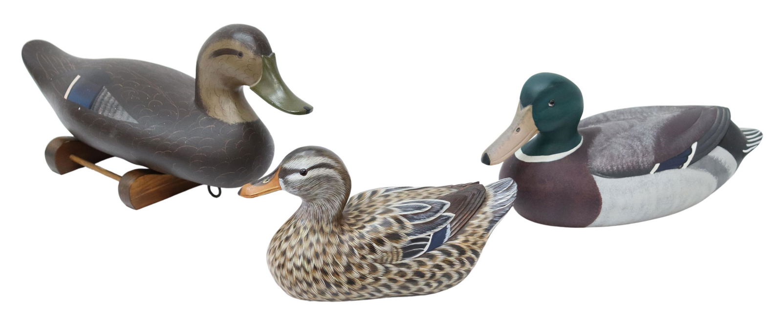 (3) HAND-PAINTED DUCK DECOYS BOB BERRY, BRYAN BODT: (lot of 3) Hand-painted wood duck decoys, including: (1) Delaware mallard, Bob Berry, North American Duck Collection, Gallery Originals, c.1984, (one) eye possibly later, (1) female mallard, unsigned,