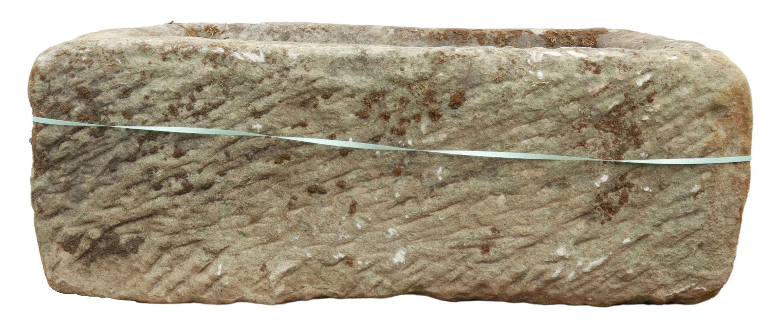 RUSTIC STONE TROUGH: Rustic stone trough, 18th c., irregular square form, approx 9"h, 19.5"w, 18.5"d **PLEASE NOTE: All of the cast stone and garden pieces in this auction have inherent flaws and evidence of outdoor use. 