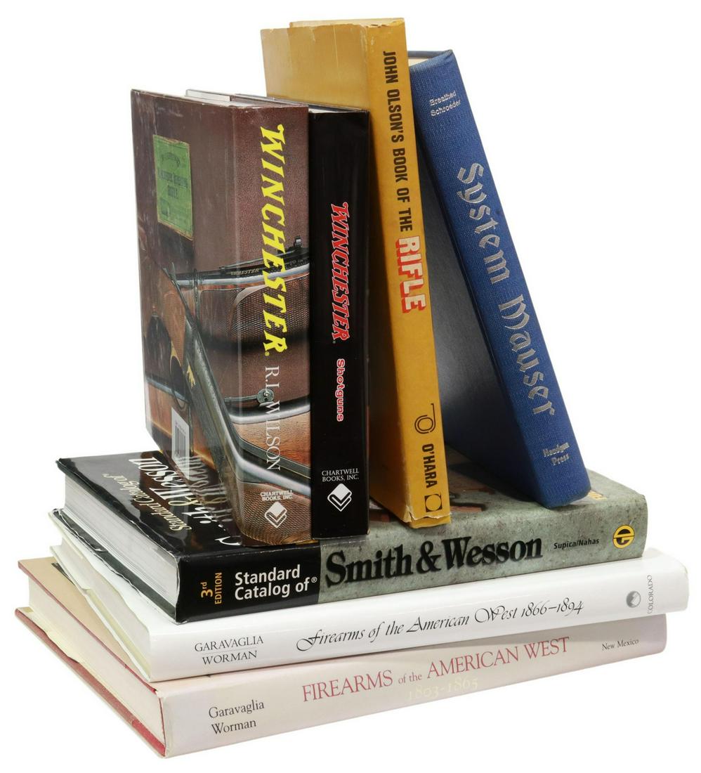 (7) BOOKS: FIREARMS REFERENCE, WINCHESTER, MAUSER: (lot of 7) Books: firearms reference and history, including: (1) "Winchester Shotguns," Dennis Adler, Chartwell Books, Inc., 2006, 309 pages (1) "System Mauser: a Pictorial History of the Model 1896 S