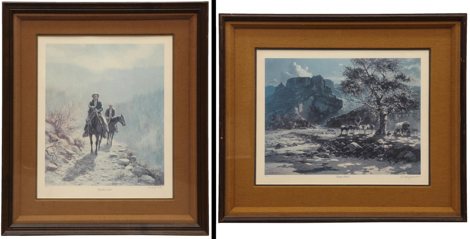 (2) OLAF CARL WIEGHORST SIGNED WESTERN PRINTS: (lot of 2) Framed signed and numbered collector's prints, c.1978, after Olaf Carl Wieghorst (Denmark, California, 1899-1988), produced by American Masters, printed by Jeffries Banknote Company, Collie