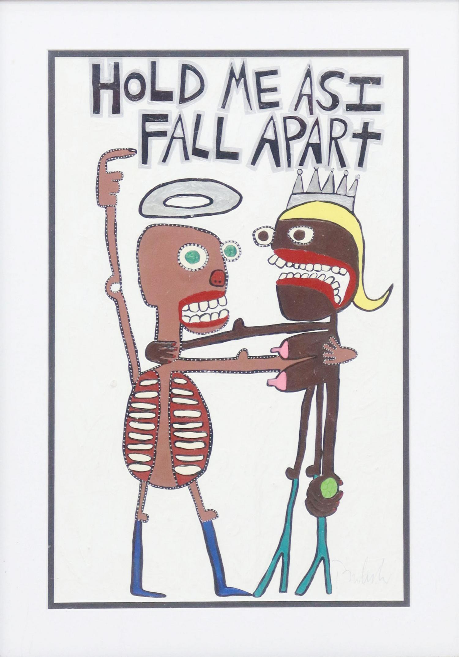 DANIEL BELARDINELLI (B.1961) OUTSIDER ART PAINTING: Framed mixed media painting on paper, "Hold Me As I Fall Apart," signed lower right Belardinelli (Daniel Belardinelli, American, b.1961), sight: approx 16.75"h, 10.75"w, overall: 24.5"h, 18.5"w, 4.25l