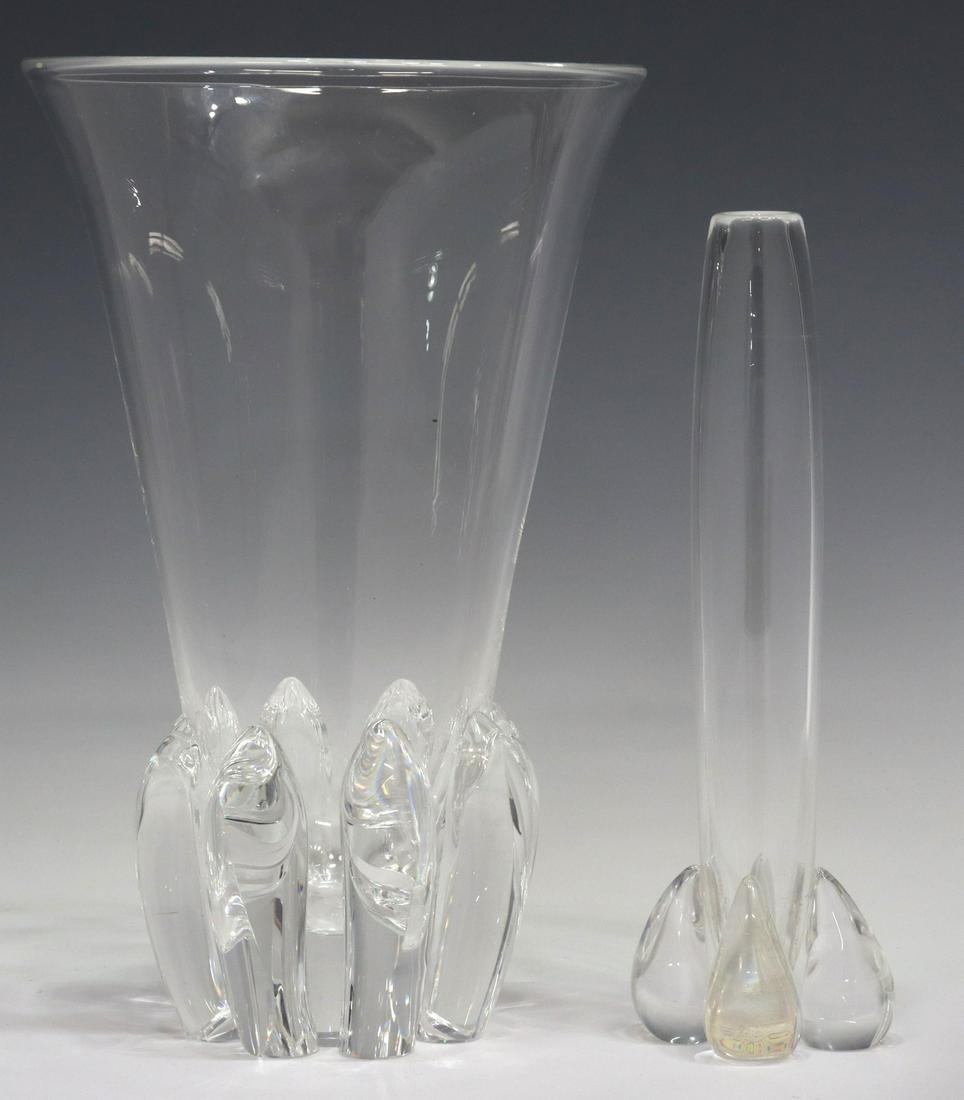 (2) STEUBEN COLORLESS ART GLASS LOTUS & BUD VASES (1 of 4)