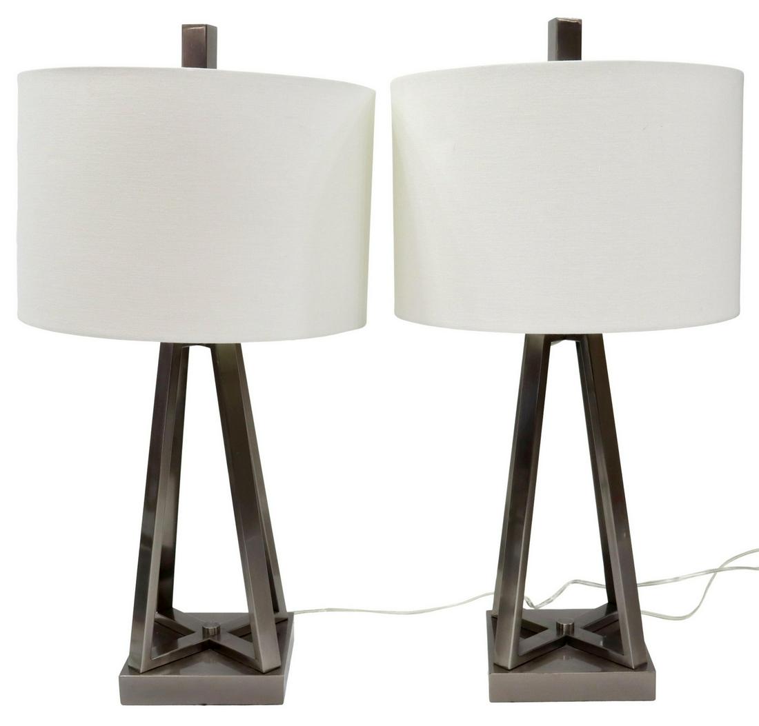 (2) MODERN BRUSHED METAL SINGLE LIGHT TABLE LAMPS (1 of 4)