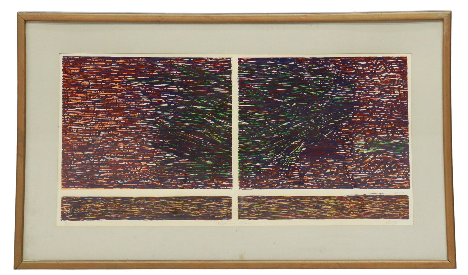 JEANETTE WELTY CHELF (TX, 1929-2021) COLOR WOODCUT: Framed color woodcut on paper, "Flow and Grace," signed lower right Welty (Jeanette Welty Chelf, Texas, 1929-2021), numbered 3/ 10, sight: 15.25"h, 32.5"w, overall: 23"h, 40.25"w, 10lbs Start Price: $