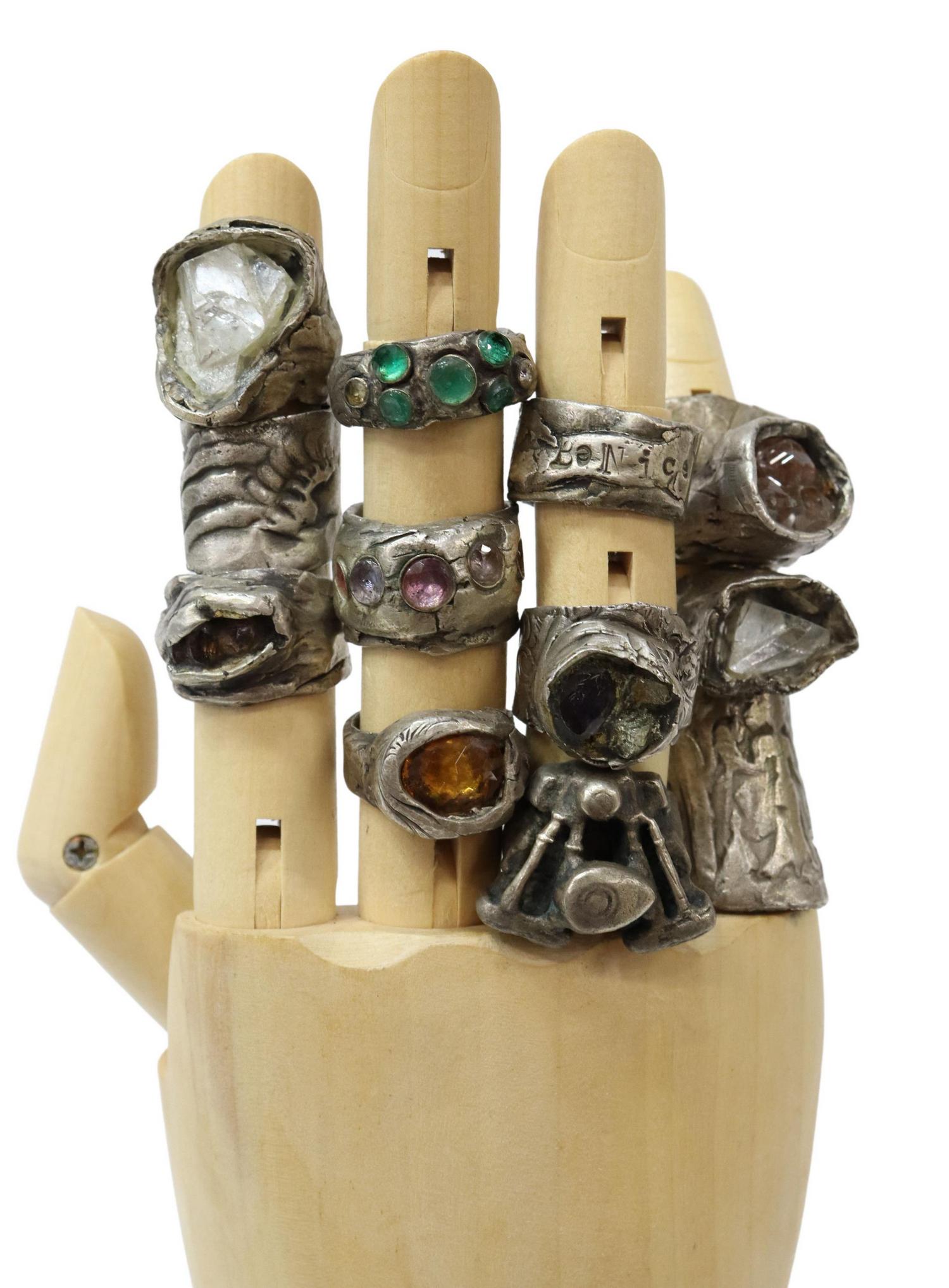 (13) ARTISAN MADE 960 & SILVER TONE METAL RINGS (1 of 3)