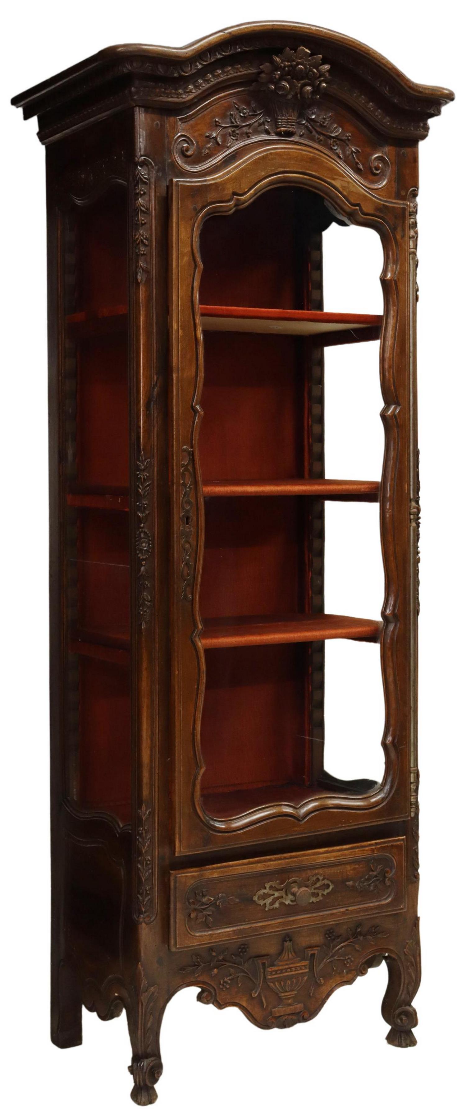 FRENCH PROVINCIAL CARVED WALNUT VITRINE CABINET (1 of 4)
