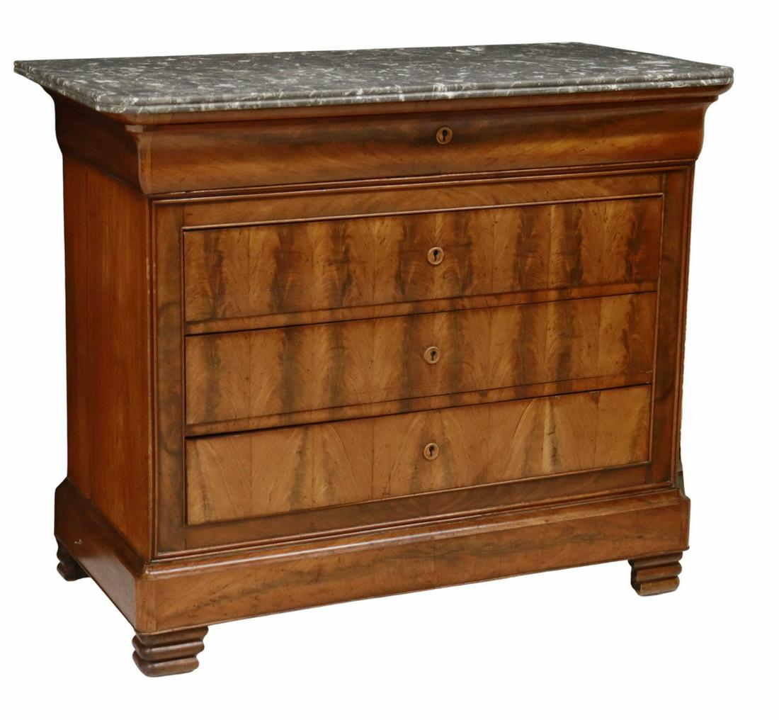 FRENCH LOUIS PHILIPPE MARBLE-TOP MAHOGANY COMMODE (1 of 5)