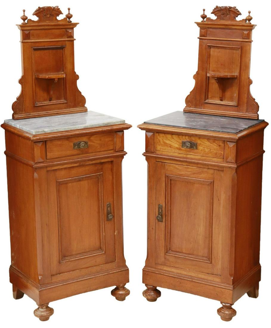 (2) ITALIAN MARBLE-TOP WALNUT BEDSIDE CABINETS (1 of 6)