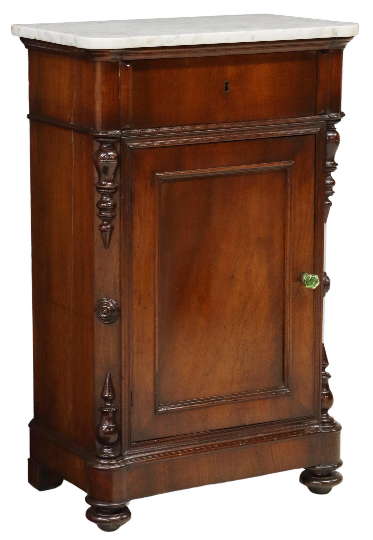 ITALIAN MARBLE-TOP MAHOGANY BEDSIDE CABINET (1 of 6)