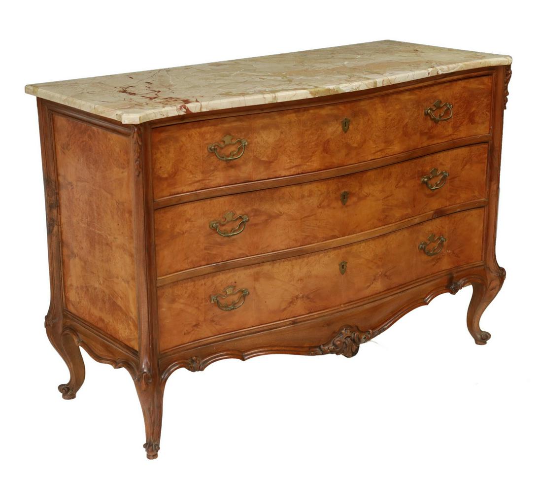 ITALIAN LOUIS XV STYLE MARBLE-TOP BURLWOOD COMMODE (1 of 5)