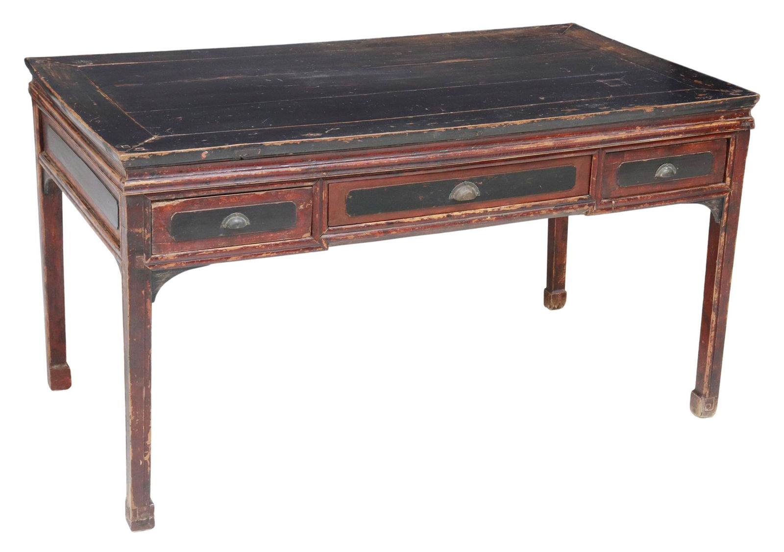 CHINESE WOOD THREE DRAWER WRITING DESK (1 of 4)