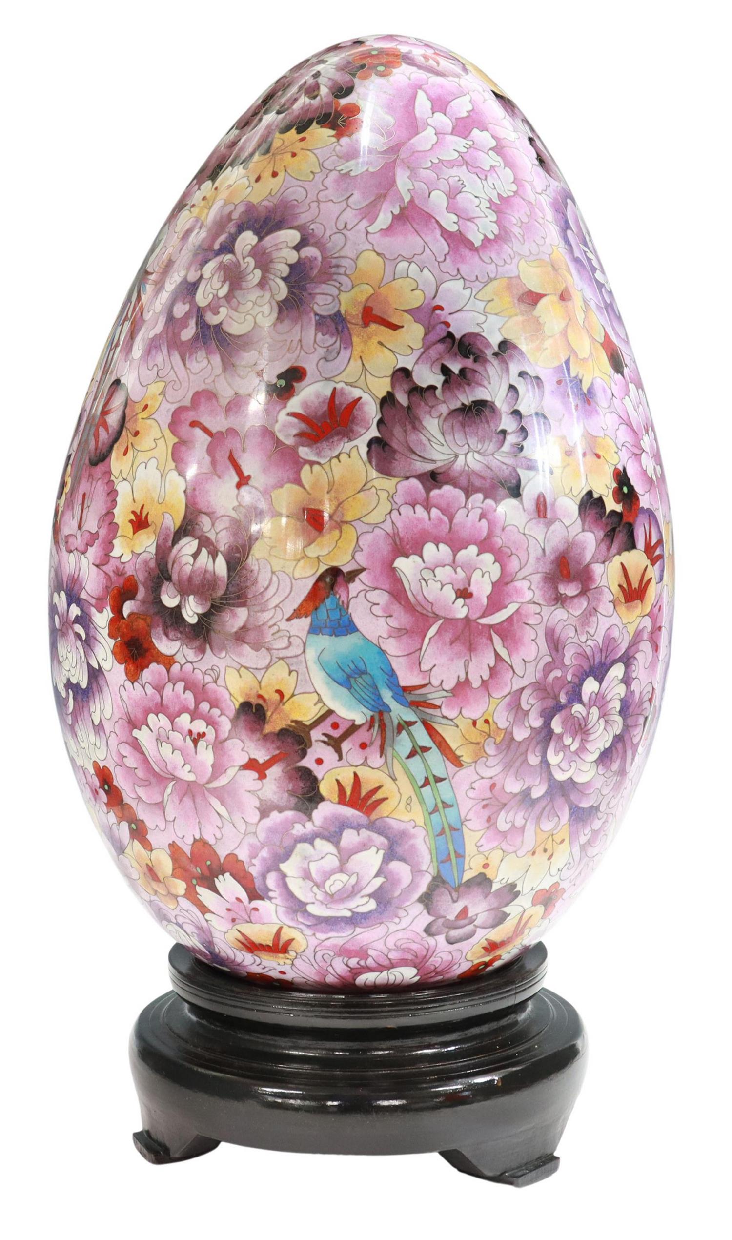 LARGE CHINESE CLOISONNE ENAMEL EGG ON STAND (1 of 4)