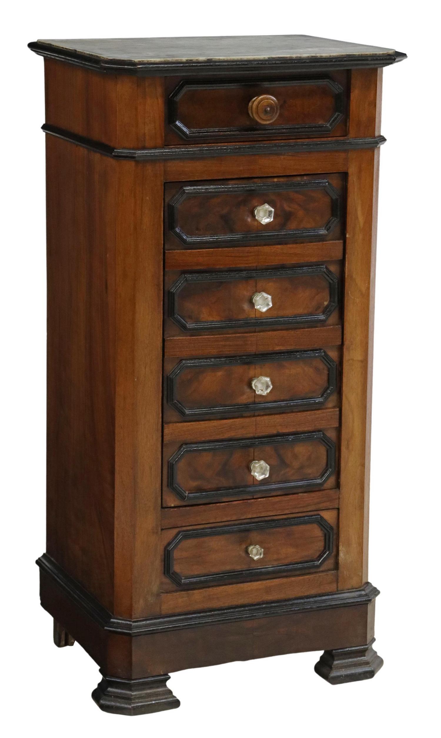 FRENCH MARBLE-TOP BEDSIDE CABINET (1 of 6)