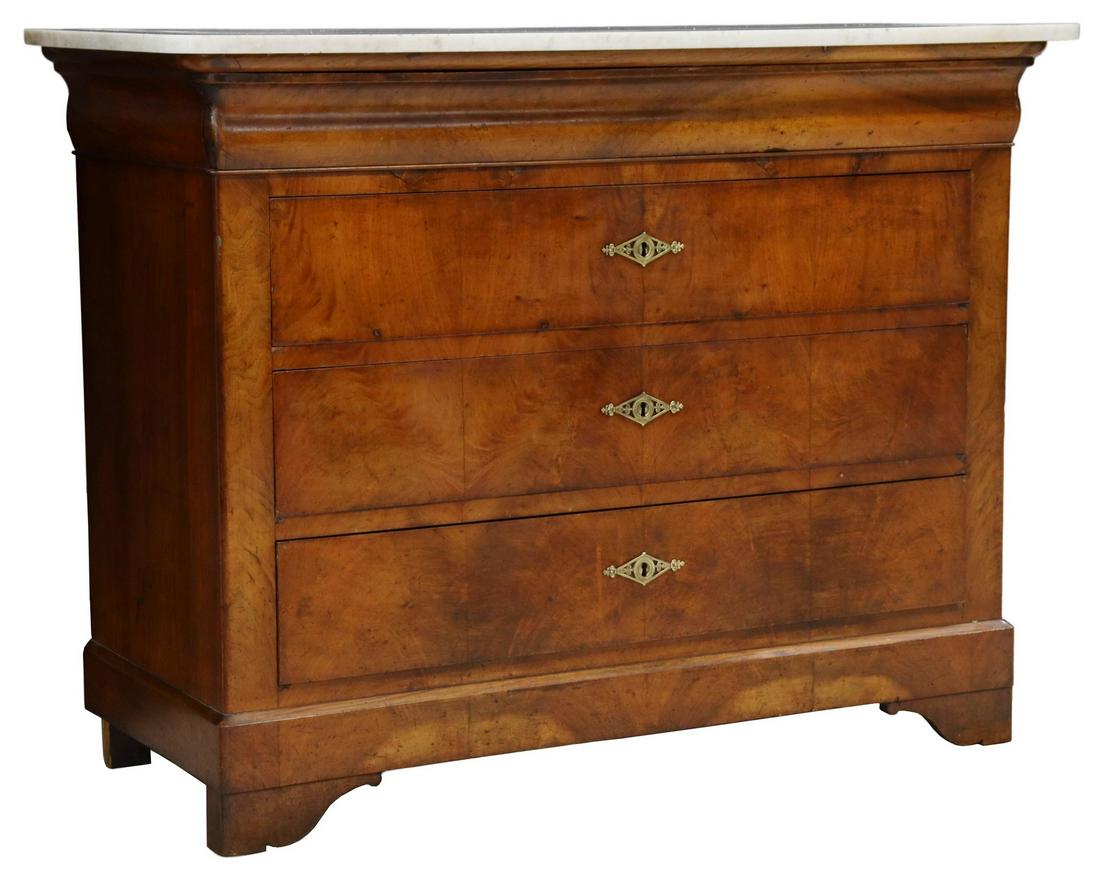 FRENCH LOUIS PHILIPPE MARBLE-TOP WALNUT COMMODE (1 of 5)