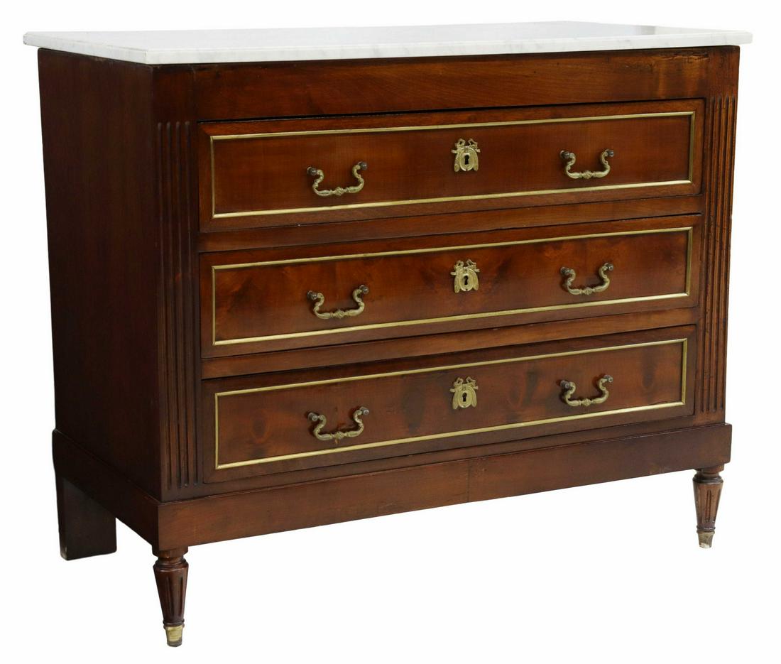 FRENCH LOUIS XVI STYLE MARBLE-TOP MAHOGANY COMMODE (1 of 5)