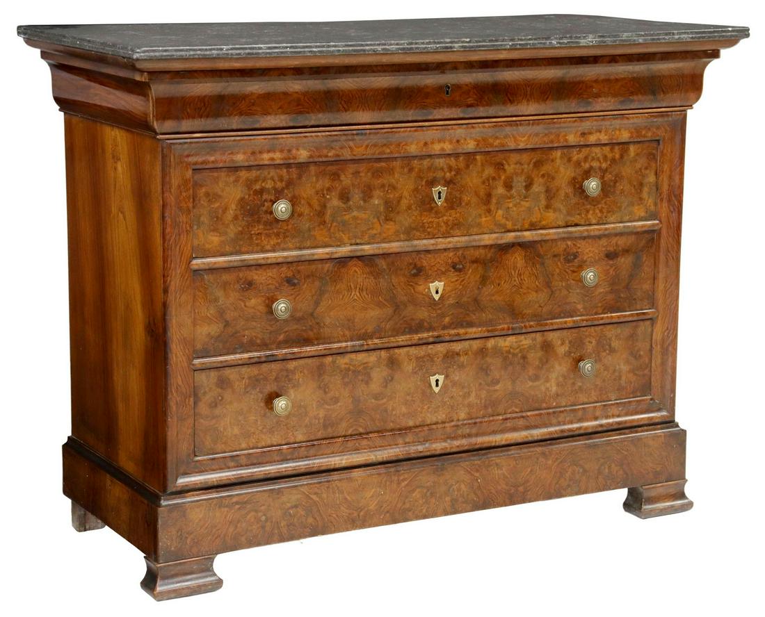 FRENCH LOUIS PHILIPPE MARBLE-TOP WALNUT COMMODE (1 of 5)