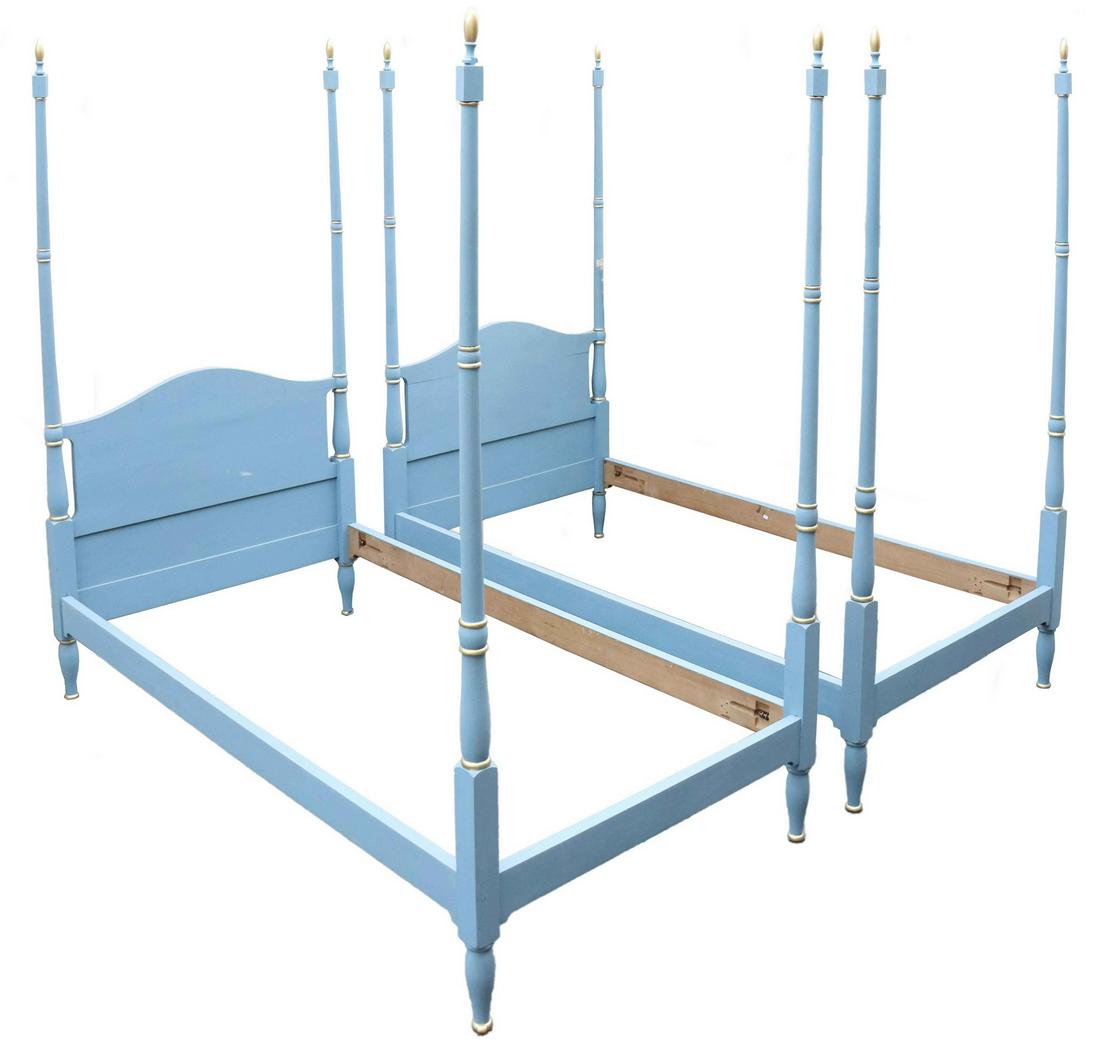 (2) ITALIAN PARCEL GILT & PAINTED FOUR POSTER BEDS (1 of 2)