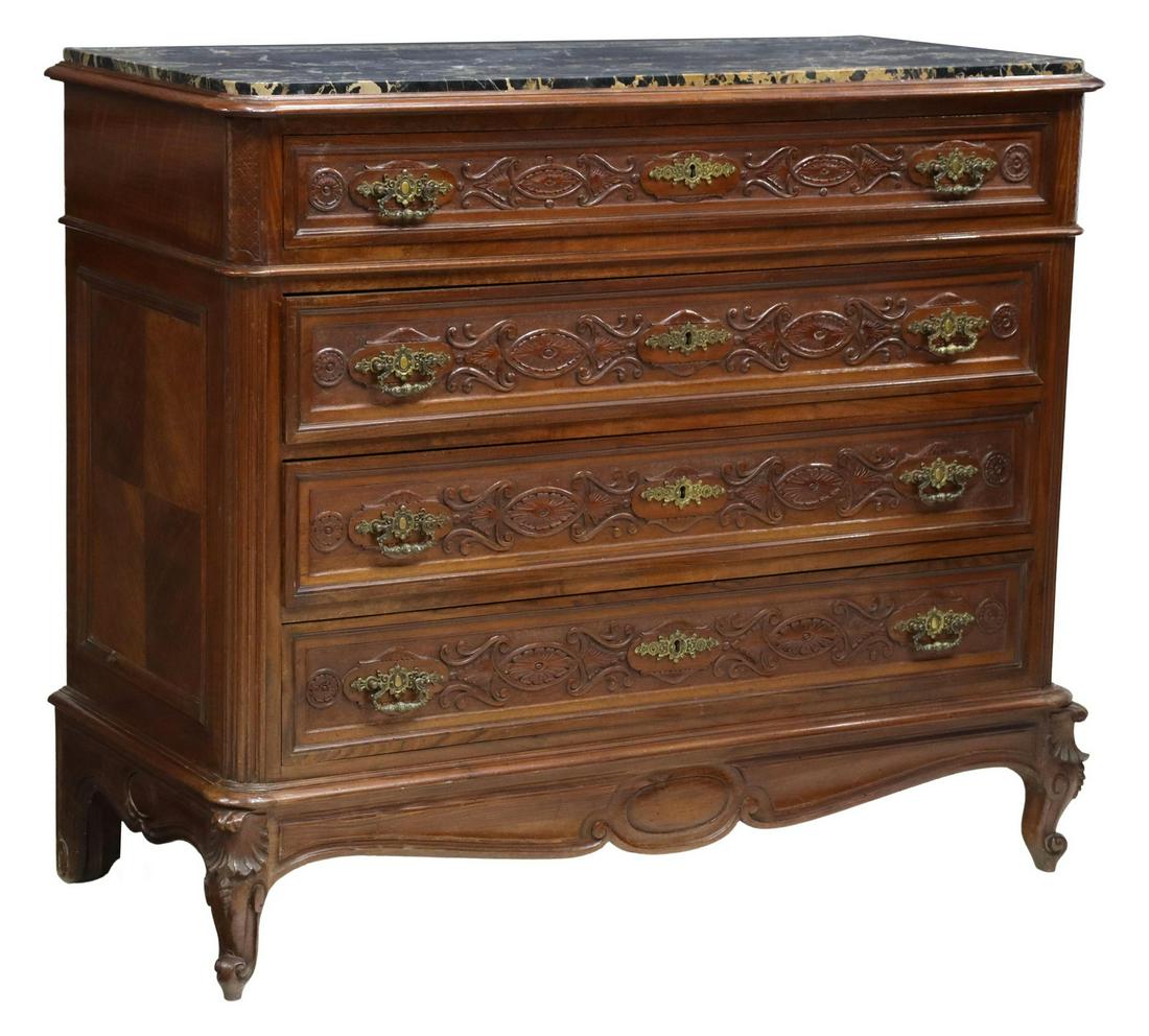 ITALIAN LOUIS XV STYLE MARBLE-TOP MAHOGANY COMMODE (1 of 5)
