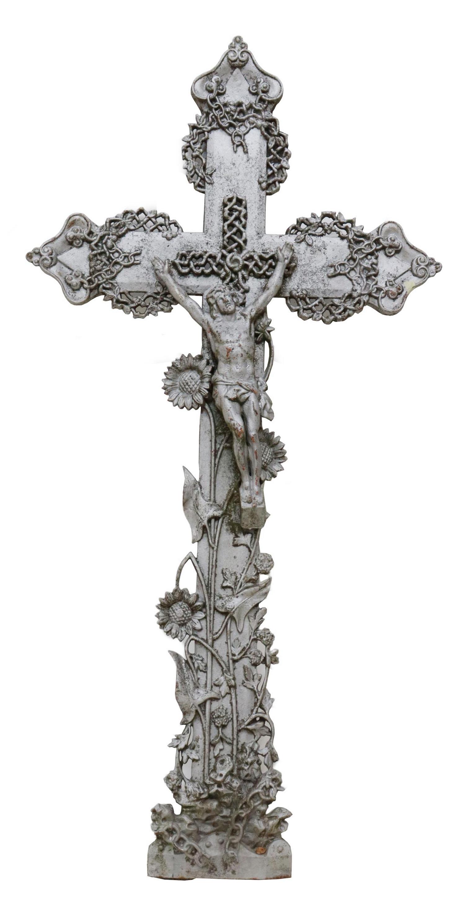 LARGE FRENCH CAST IRON CRUCIFIX CROSS, 59.5"H (1 of 2)