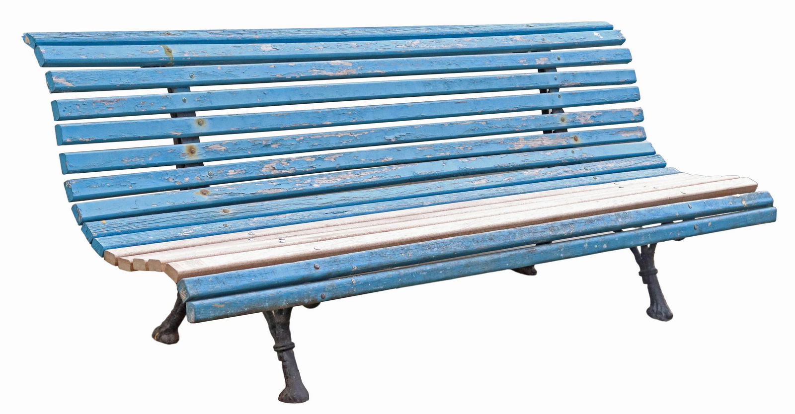 FRENCH PAINTED SLAT & CAST IRON PARK BENCH, c.1900 (1 of 3)