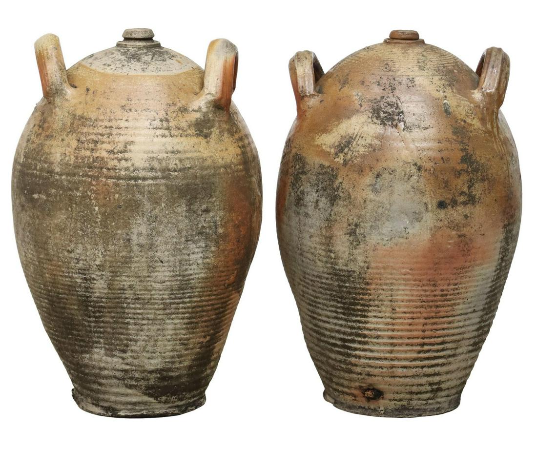 (2) FRENCH PROVINCIAL STONEWARE OIL JUGS (1 of 3)
