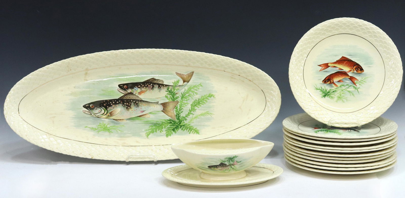 (14) FRENCH GIEN FAIENCE FISH SERVICE (1 of 10)