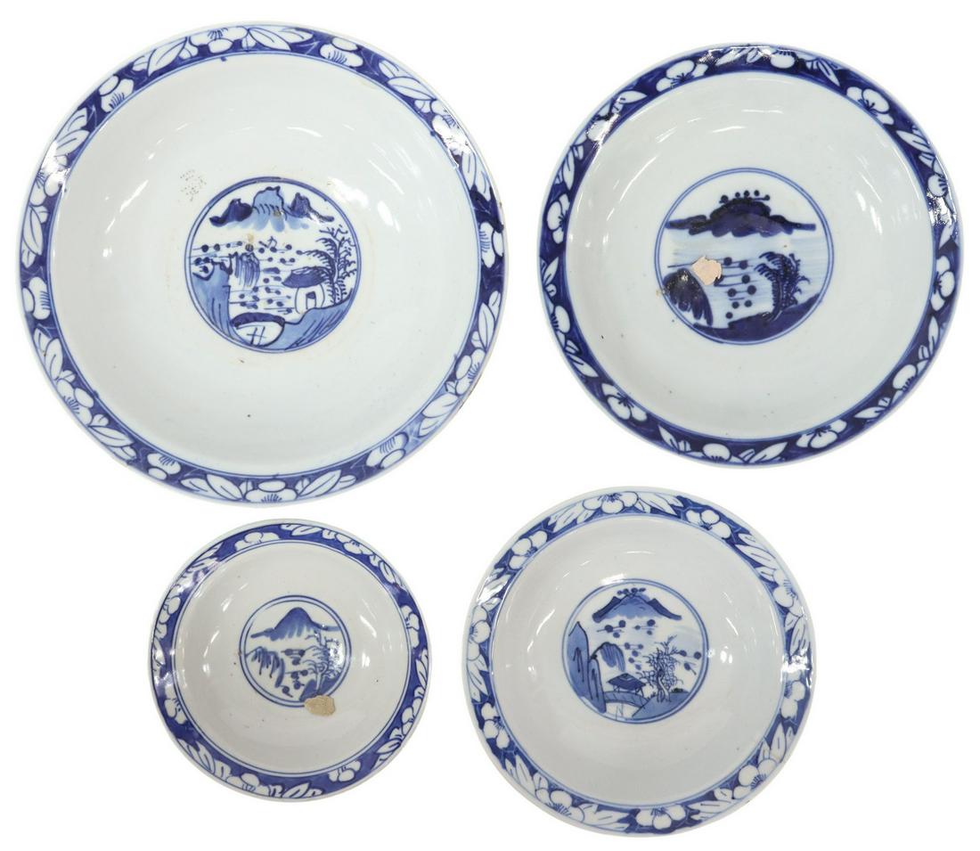 (4) CHINESE BLUE & WHITE PORCELAIN GRADUATED BOWLS (1 of 6)
