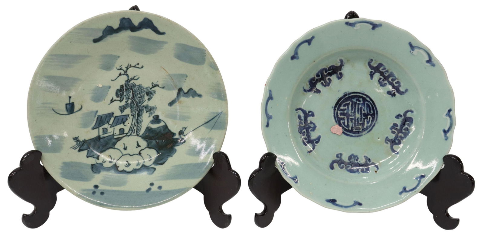 (2) CHINESE PORCELAIN CELADON PLATES ON STANDS (1 of 3)