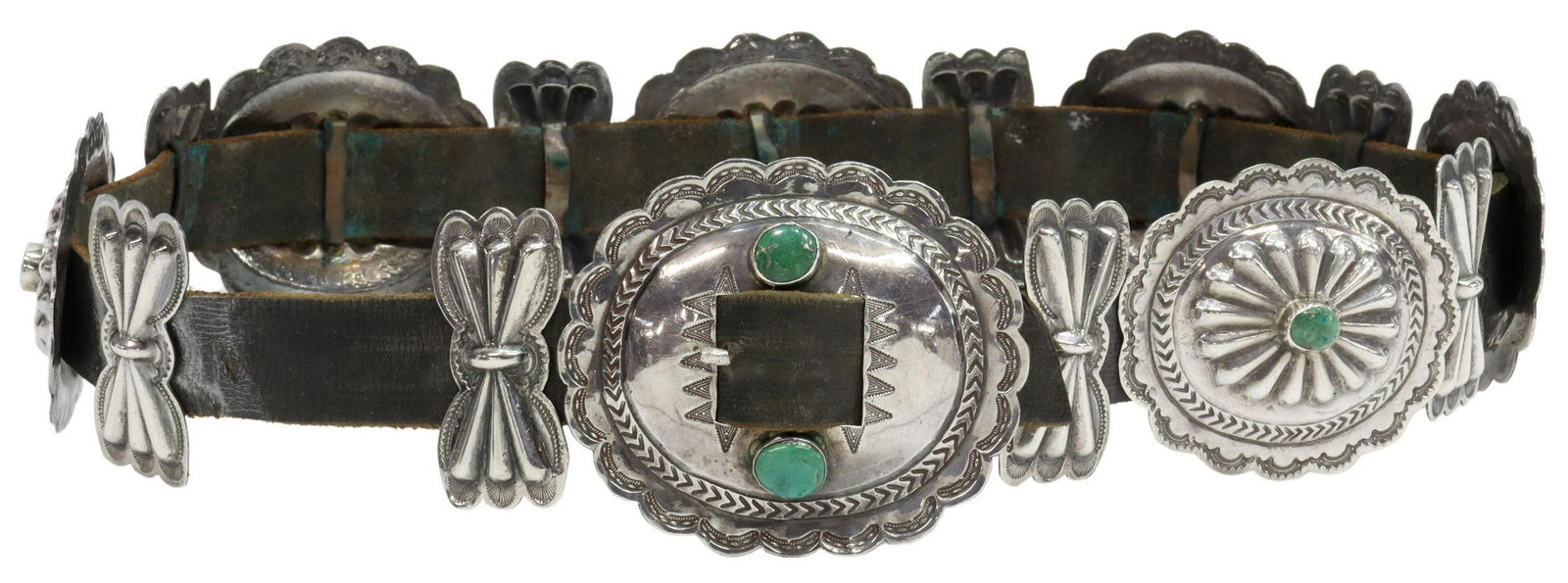 NATIVE AMERICAN SILVER & TURQUOISE CONCHO BELT (1 of 3)