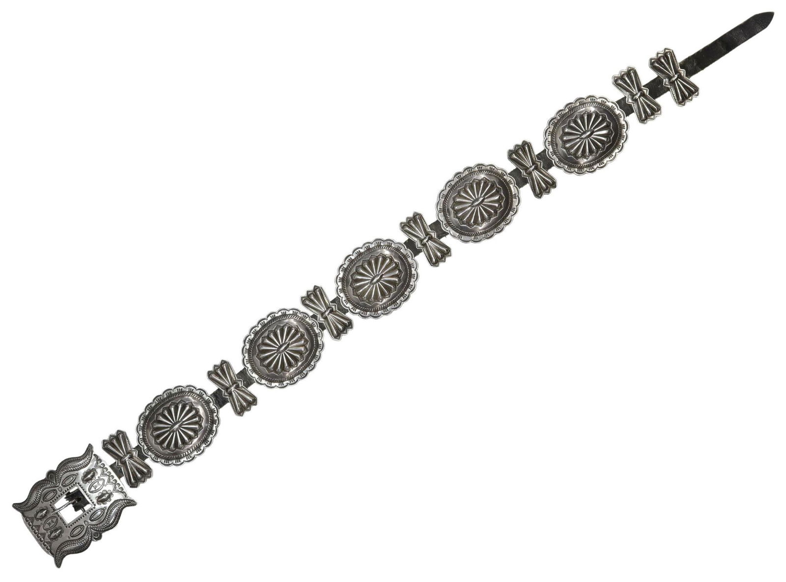 NATIVE AMERICAN SILVER STAMPWORK CONCHO BELT (1 of 3)